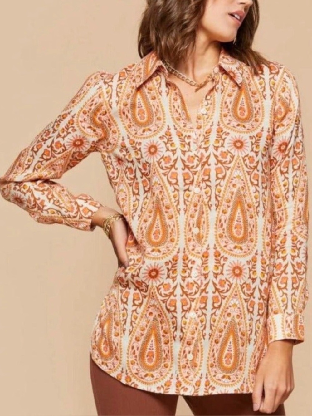 Retail $124 SPARTINA 449 Ada Linen Boho Paisley Top - XS - 100% linen
